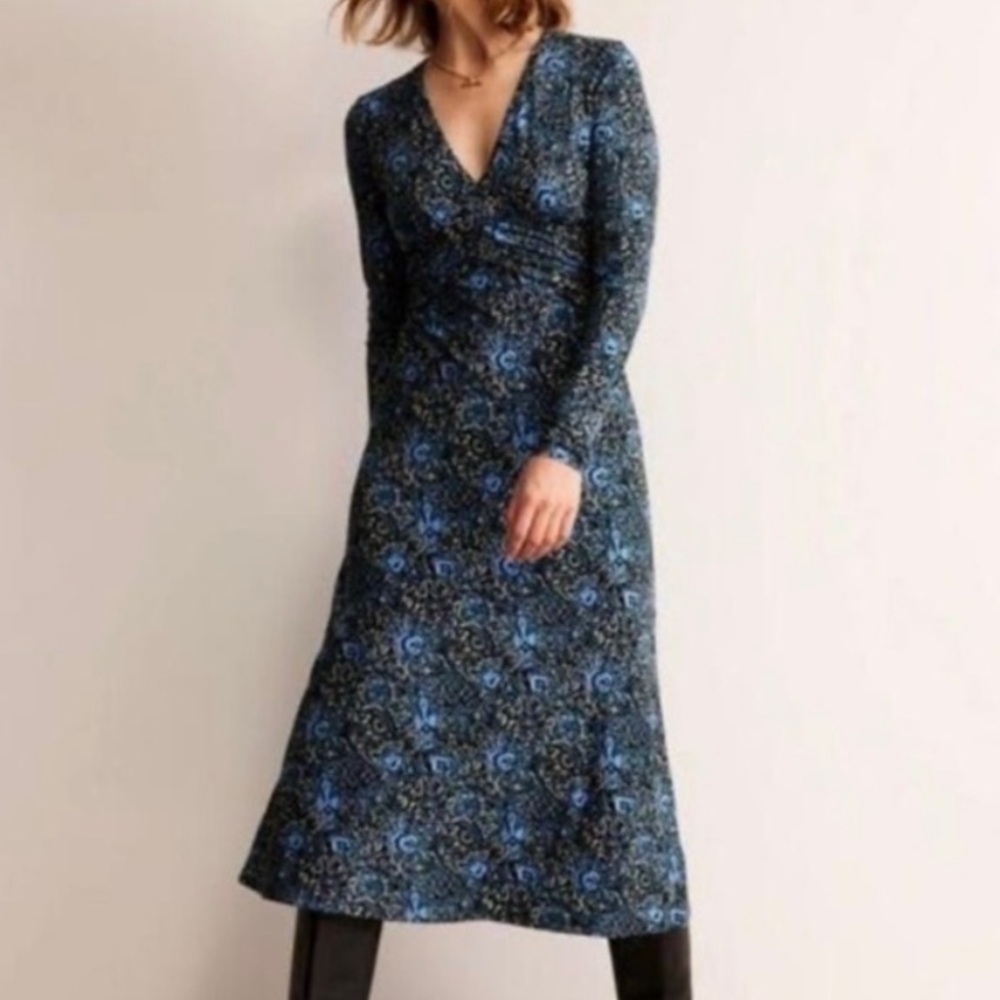 Boden Blue Floral V-Neck Maxi Dress